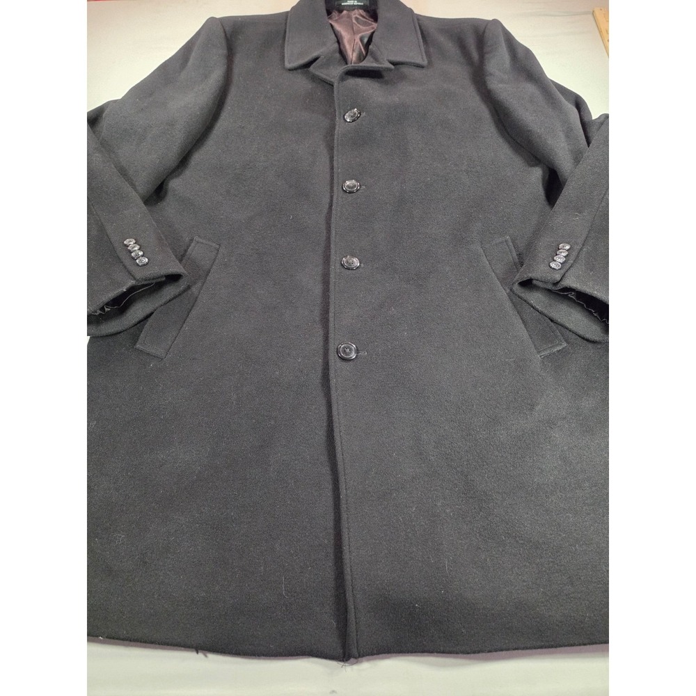 London Fog Signature Mens Black Wool Blend Overcoat Car Coat Size 48L RN121545